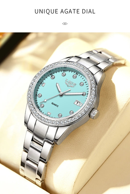 Elegant Women’s Stainless Steel Quartz Watch with Luminous Dial