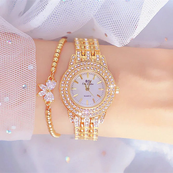 BS FA1578 New Design Hot Selling Fashionable Light Luxury Full Diamond Jewelry Buckles Round Waterproof Quartz Watch