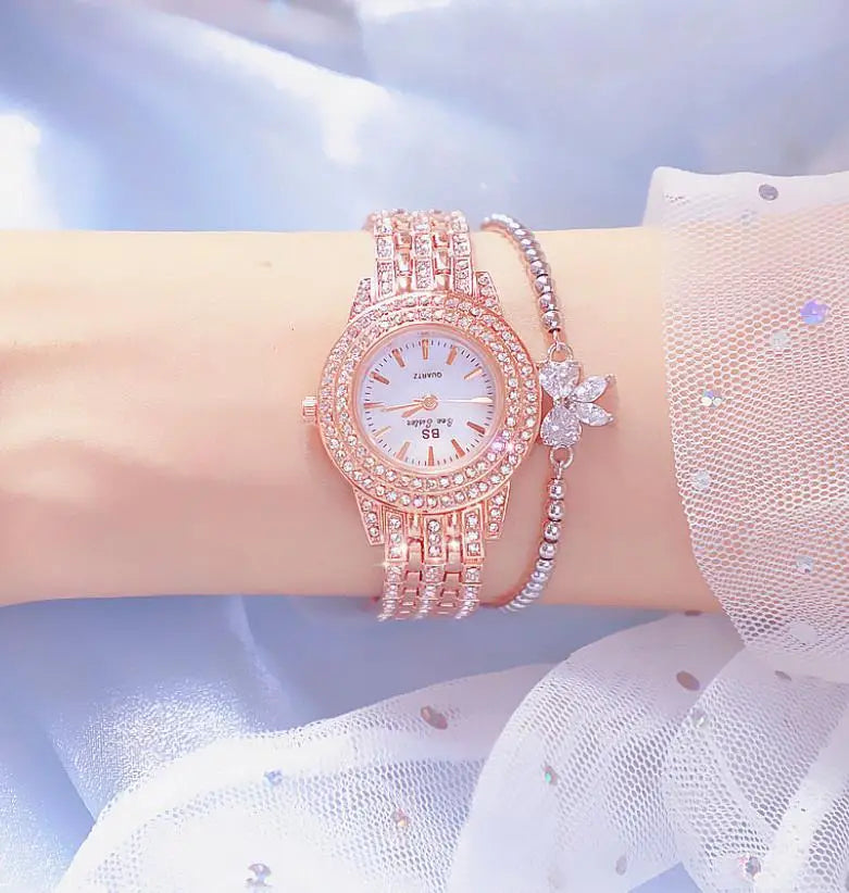 BS FA1578 New Design Hot Selling Fashionable Light Luxury Full Diamond Jewelry Buckles Round Waterproof Quartz Watch