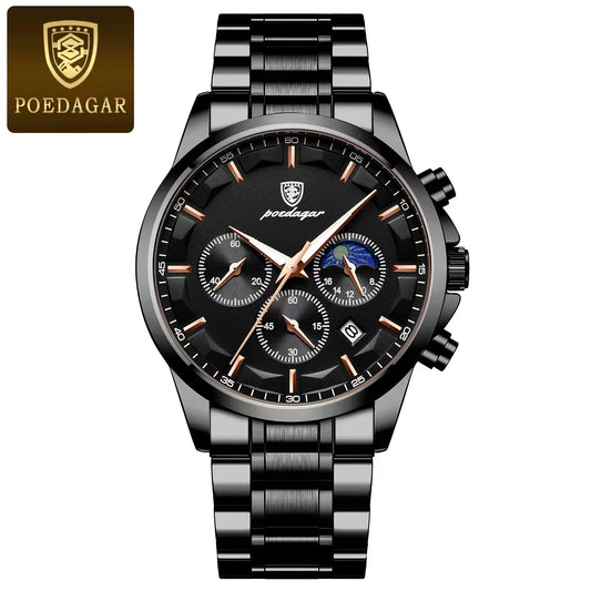 POEDAGAR 928 Men’s Quartz Chronograph Watch with Date & Luminous Dial