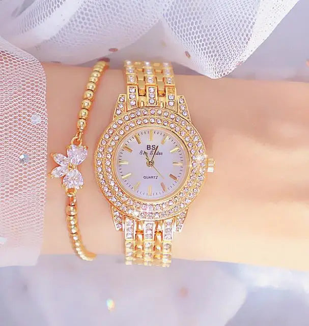 BS FA1578 New Design Hot Selling Fashionable Light Luxury Full Diamond Jewelry Buckles Round Waterproof Quartz Watch