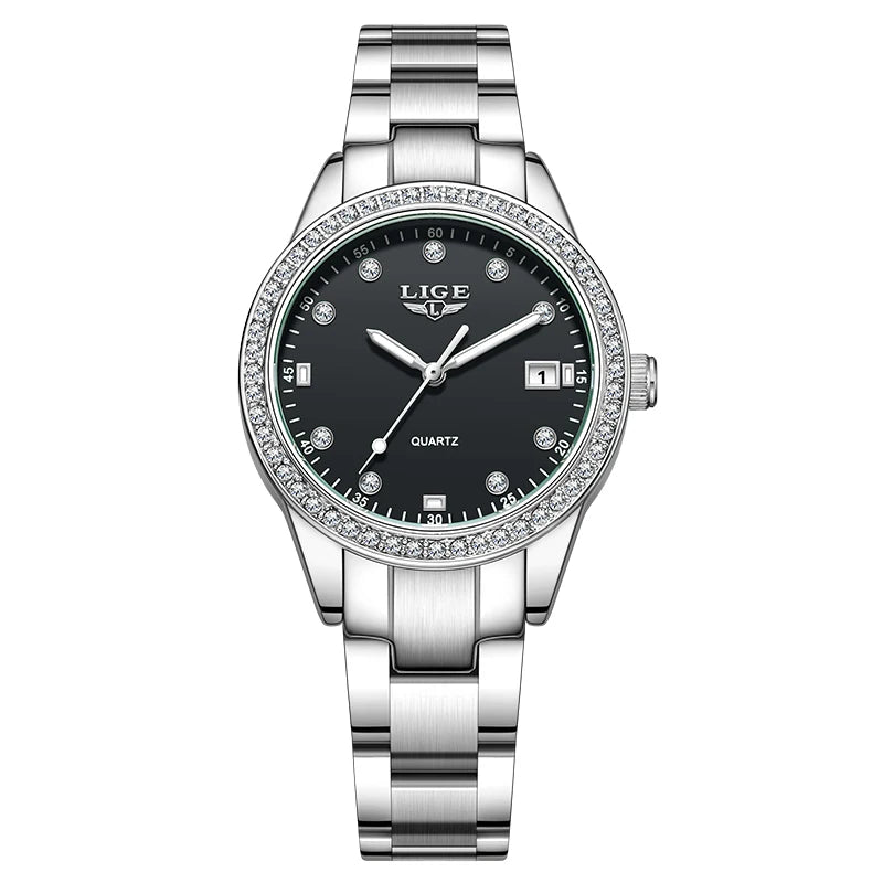 Elegant Women’s Stainless Steel Quartz Watch with Luminous Dial
