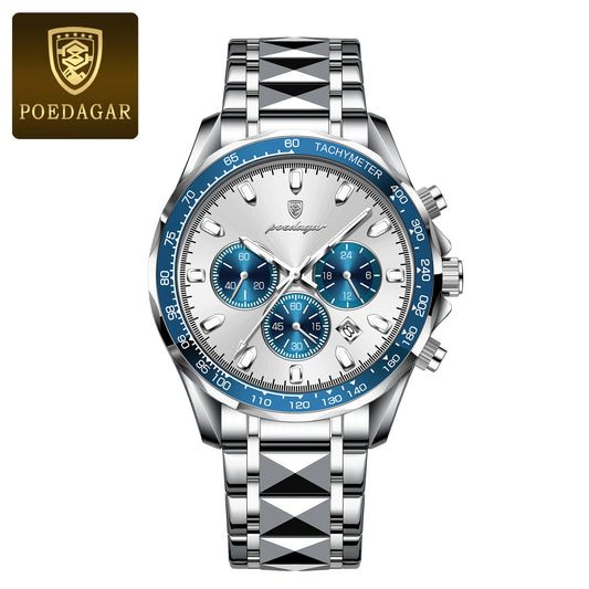 Men’s Stainless Steel Chronograph Watch Waterproof, Luminous Dial