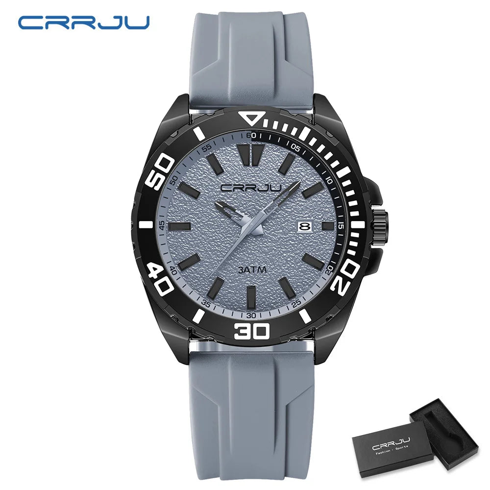 CRRJU Jam Tangan Lelaki Luminous Waterproof Watch Original Men Sports Watches Silicone Calendar Quartz Wristwatch