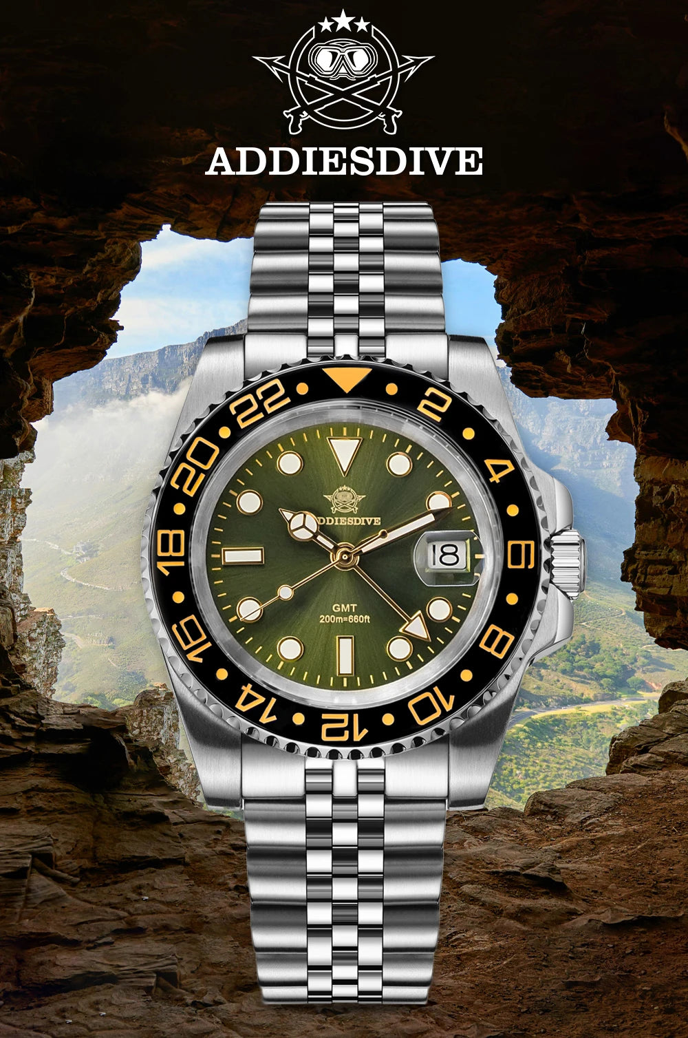 ADDIESDIVE 2024 Top Luxury Men GMT Quartz Wrist Watches Men's Business Sports Luminous 20Bar Waterproof Watch Gift Reloj Hombre