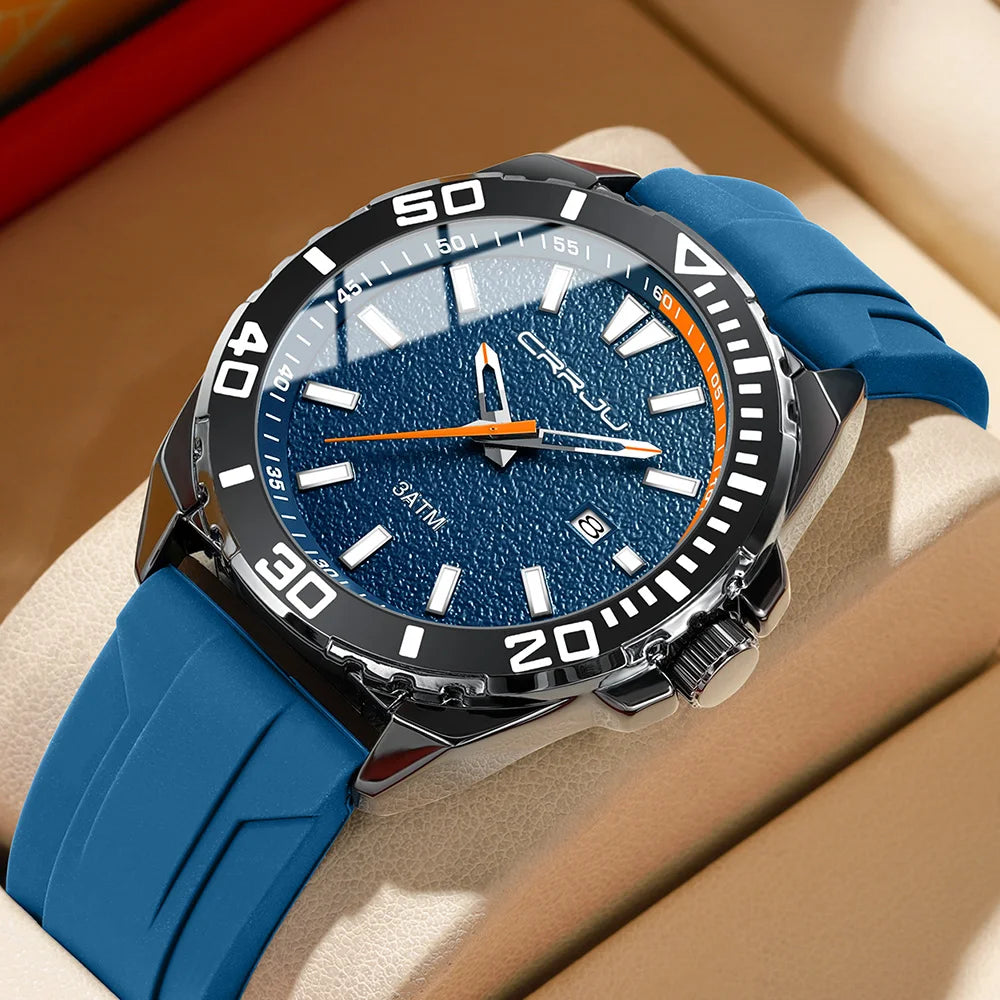 CRRJU Jam Tangan Lelaki Luminous Waterproof Watch Original Men Sports Watches Silicone Calendar Quartz Wristwatch