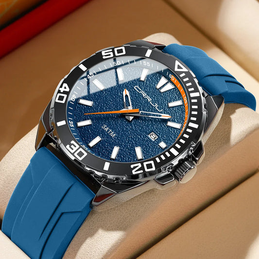 CRRJU Jam Tangan Lelaki Luminous Waterproof Watch Original Men Sports Watches Silicone Calendar Quartz Wristwatch