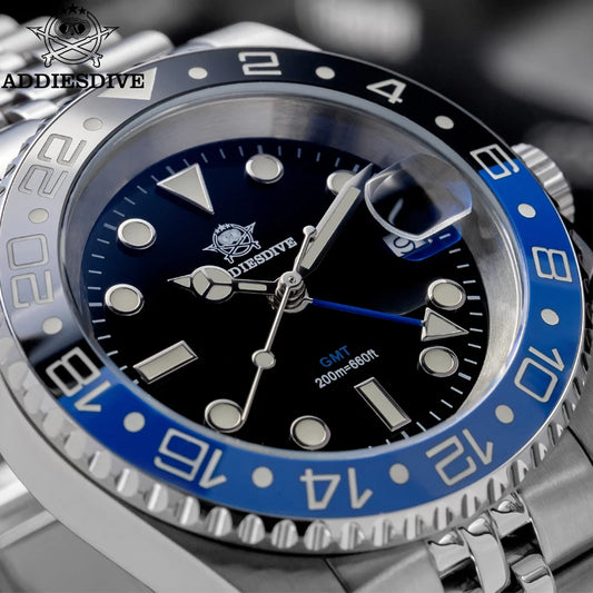 ADDIESDIVE 2024 Top Luxury Men GMT Quartz Wrist Watches Men's Business Sports Luminous 20Bar Waterproof Watch Gift Reloj Hombre