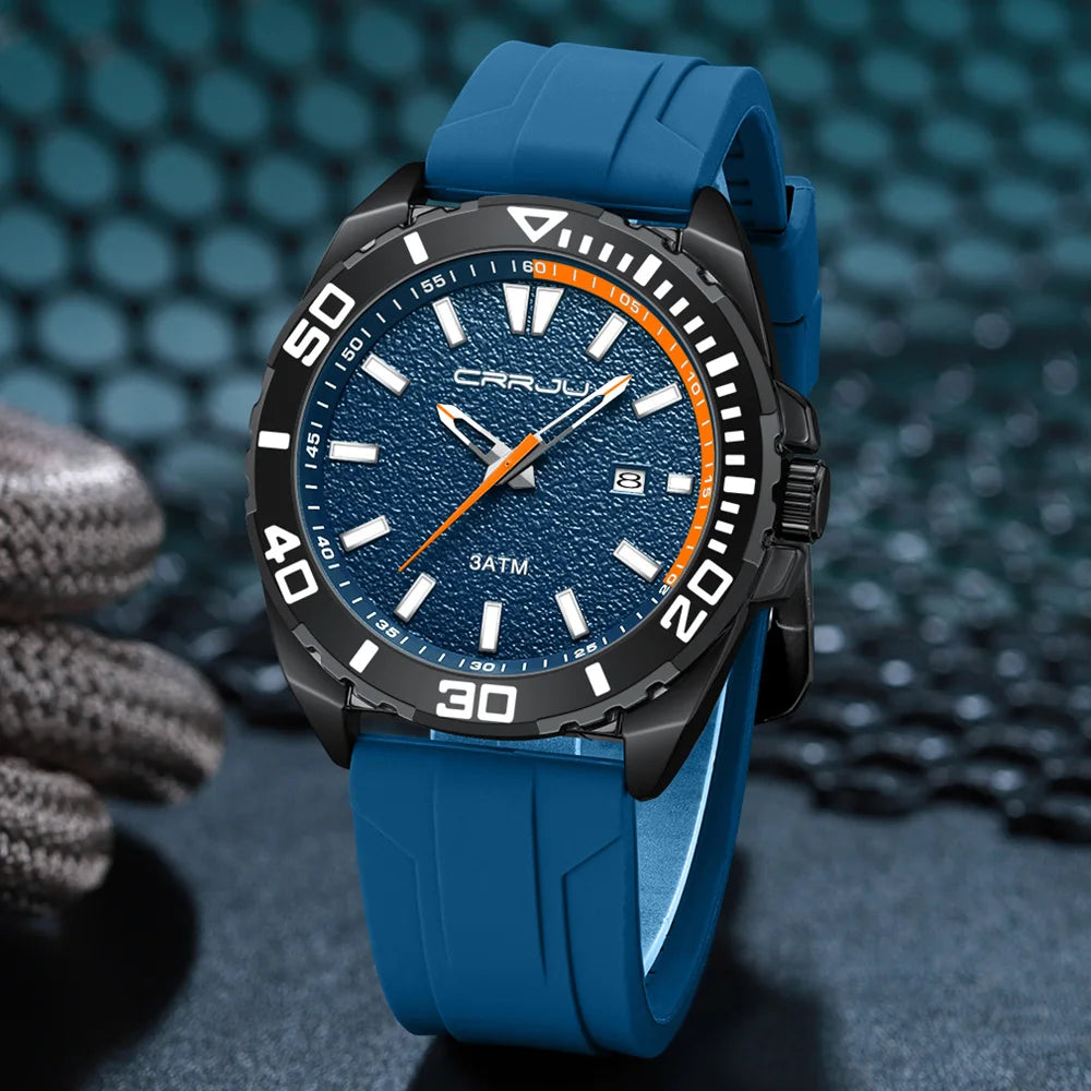 CRRJU Jam Tangan Lelaki Luminous Waterproof Watch Original Men Sports Watches Silicone Calendar Quartz Wristwatch