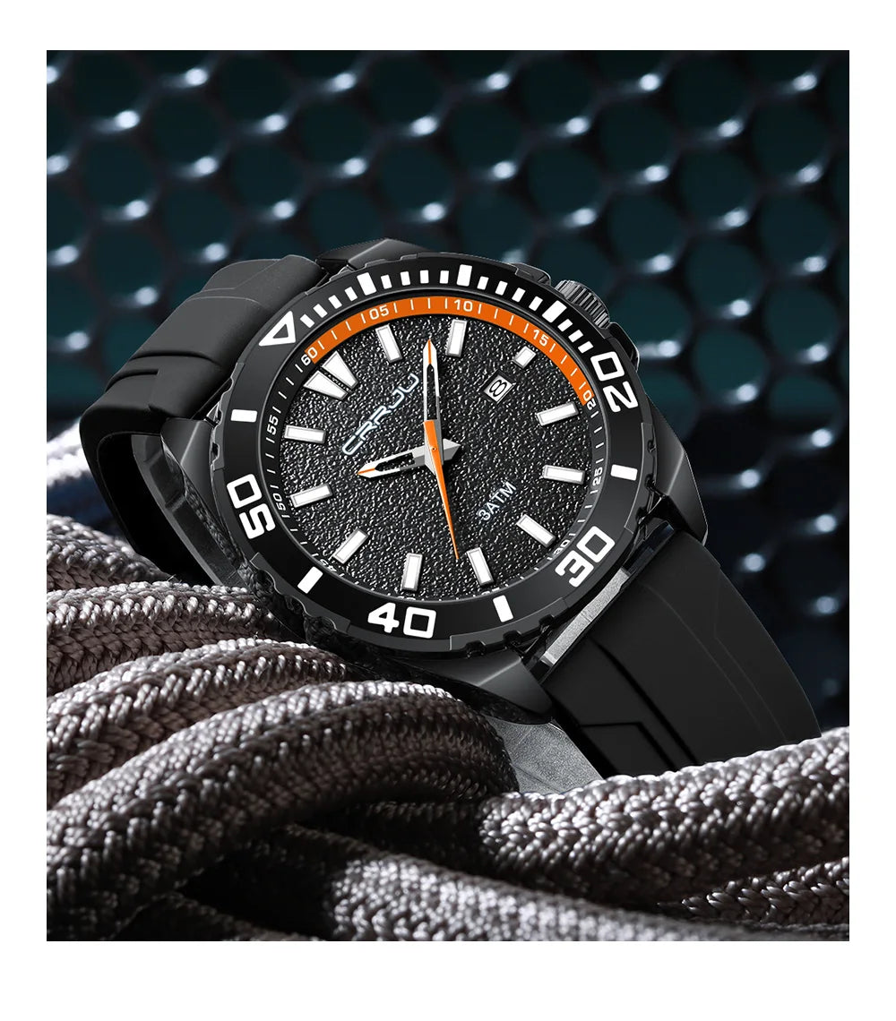 CRRJU Jam Tangan Lelaki Luminous Waterproof Watch Original Men Sports Watches Silicone Calendar Quartz Wristwatch