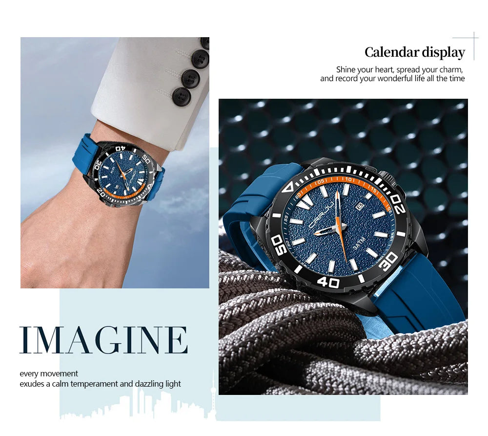 CRRJU Jam Tangan Lelaki Luminous Waterproof Watch Original Men Sports Watches Silicone Calendar Quartz Wristwatch