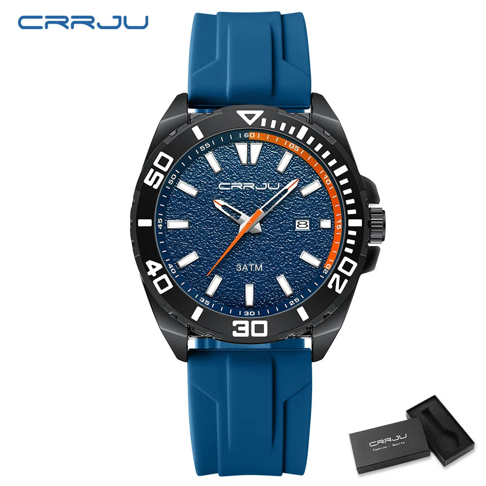 CRRJU Jam Tangan Lelaki Luminous Waterproof Watch Original Men Sports Watches Silicone Calendar Quartz Wristwatch