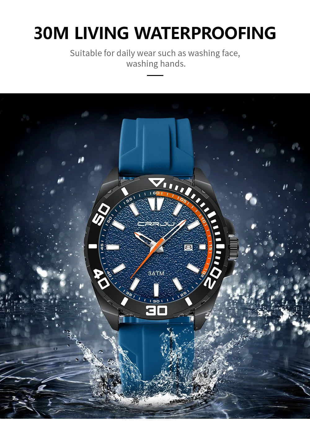 CRRJU Jam Tangan Lelaki Luminous Waterproof Watch Original Men Sports Watches Silicone Calendar Quartz Wristwatch