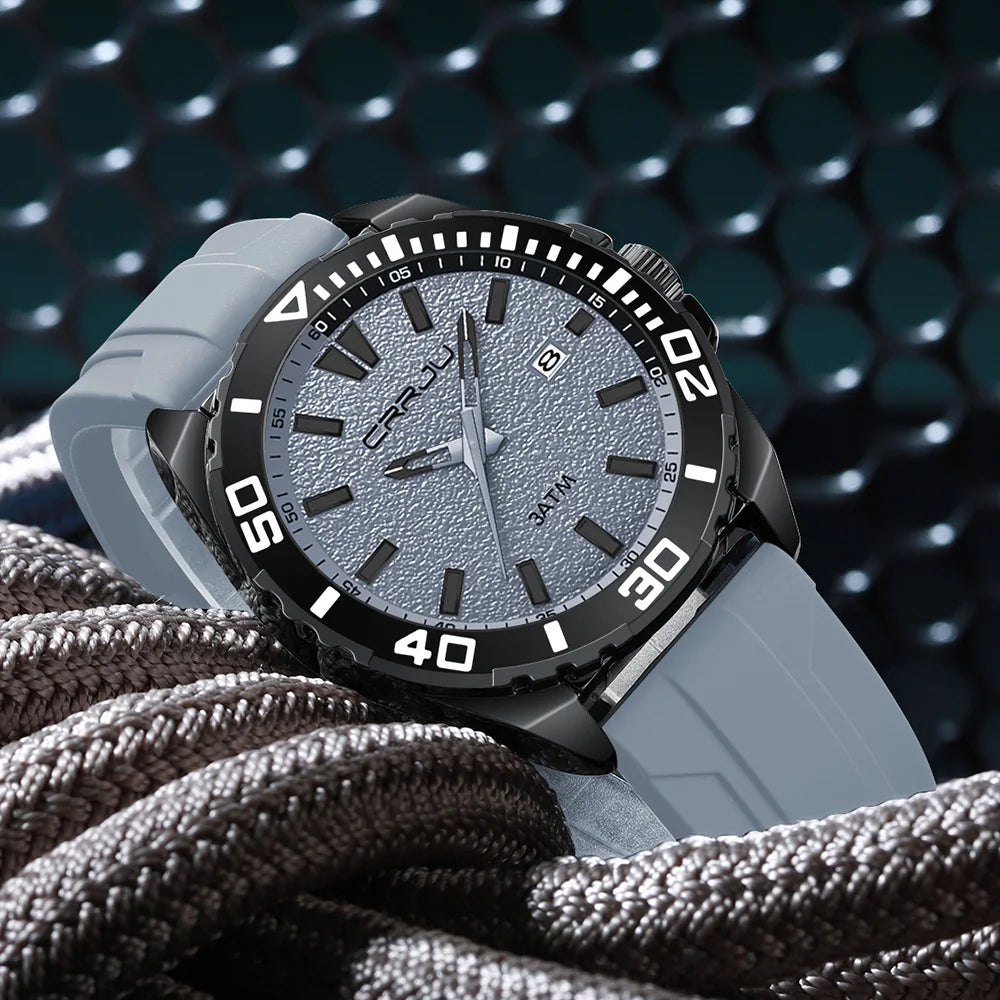 CRRJU Jam Tangan Lelaki Luminous Waterproof Watch Original Men Sports Watches Silicone Calendar Quartz Wristwatch