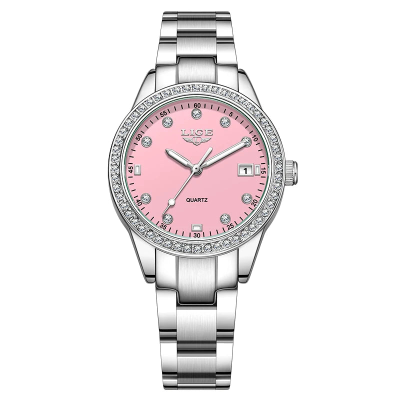 Elegant Women’s Stainless Steel Quartz Watch with Luminous Dial