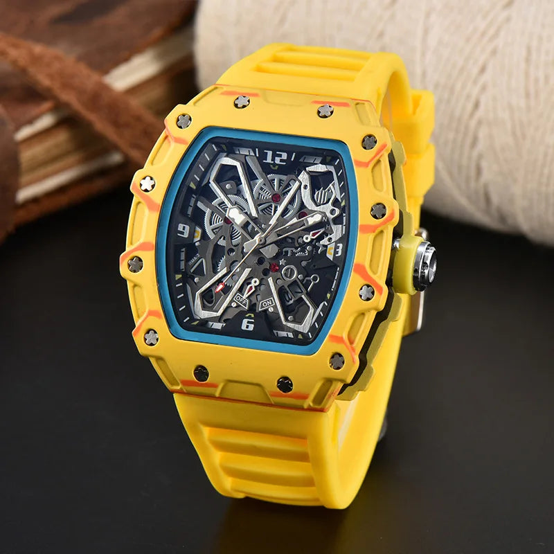 Luxury Square Men’s Quartz Watch with Skeleton Dial