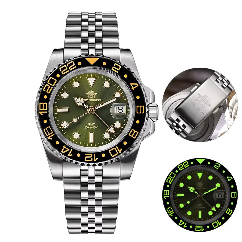 ADDIESDIVE 2024 Top Luxury Men GMT Quartz Wrist Watches Men's Business Sports Luminous 20Bar Waterproof Watch Gift Reloj Hombre