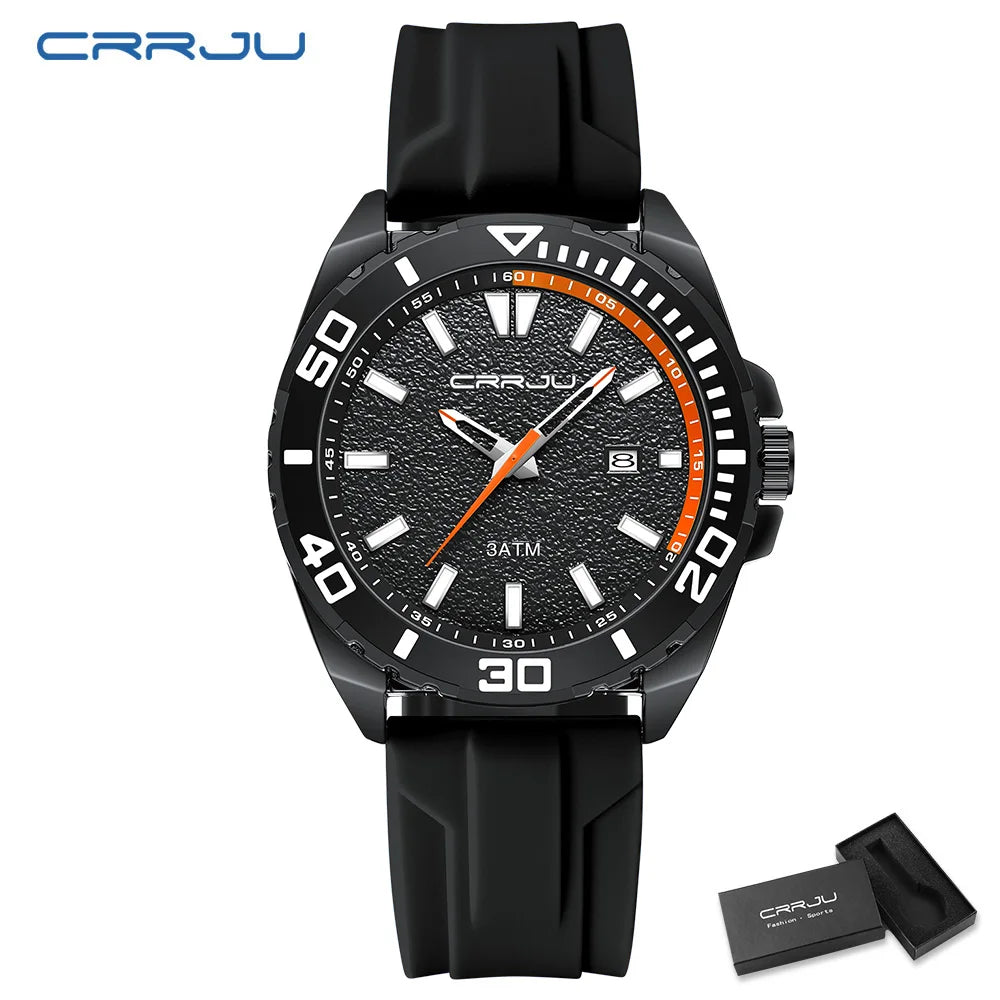 CRRJU Jam Tangan Lelaki Luminous Waterproof Watch Original Men Sports Watches Silicone Calendar Quartz Wristwatch