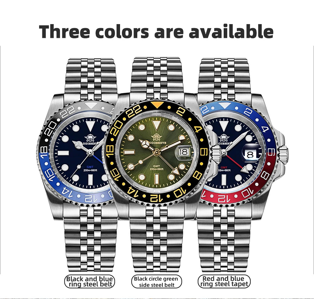 ADDIESDIVE 2024 Top Luxury Men GMT Quartz Wrist Watches Men's Business Sports Luminous 20Bar Waterproof Watch Gift Reloj Hombre