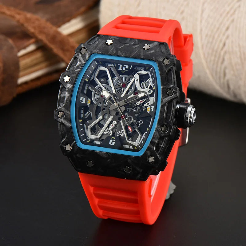 Luxury Square Men’s Quartz Watch with Skeleton Dial