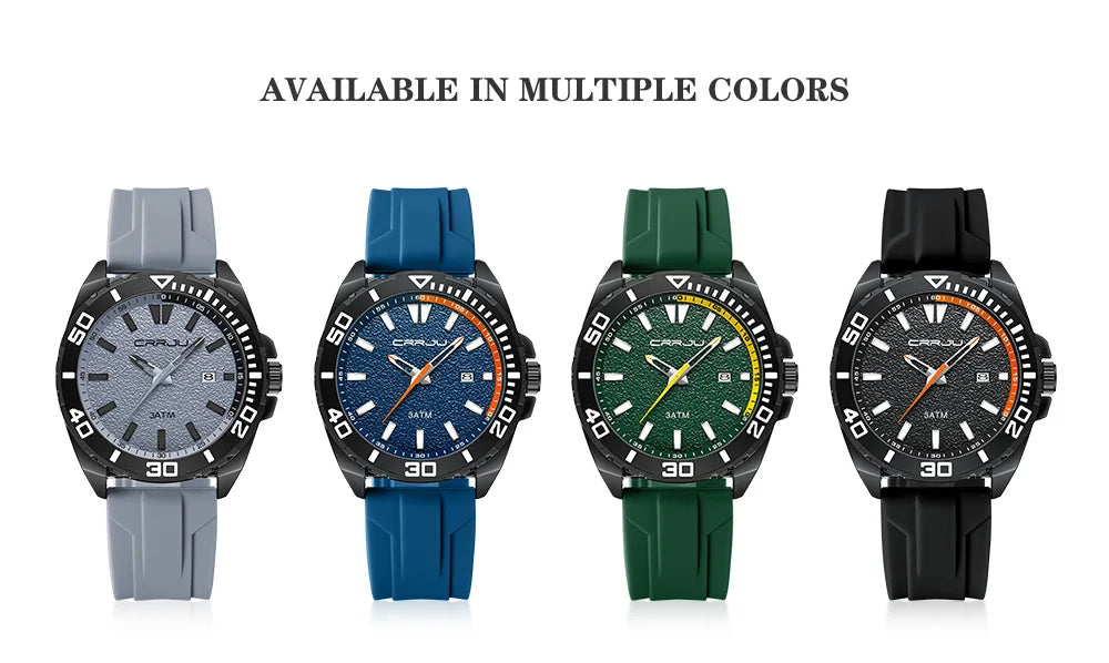 CRRJU Jam Tangan Lelaki Luminous Waterproof Watch Original Men Sports Watches Silicone Calendar Quartz Wristwatch