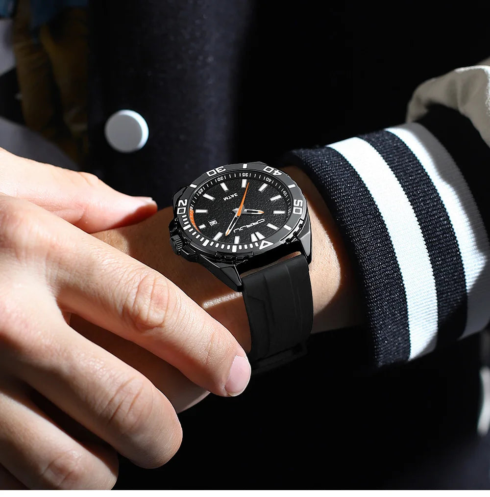 CRRJU Jam Tangan Lelaki Luminous Waterproof Watch Original Men Sports Watches Silicone Calendar Quartz Wristwatch