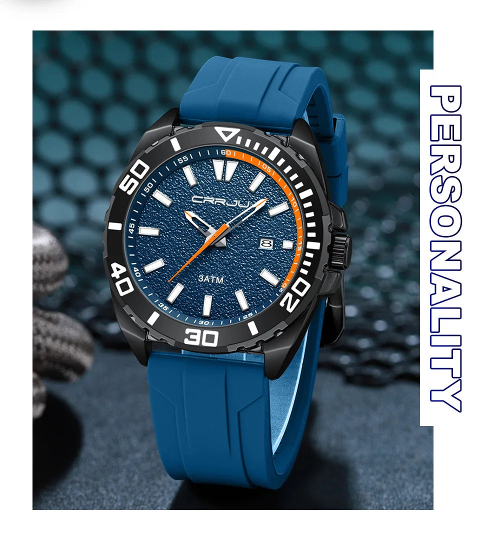 CRRJU Jam Tangan Lelaki Luminous Waterproof Watch Original Men Sports Watches Silicone Calendar Quartz Wristwatch