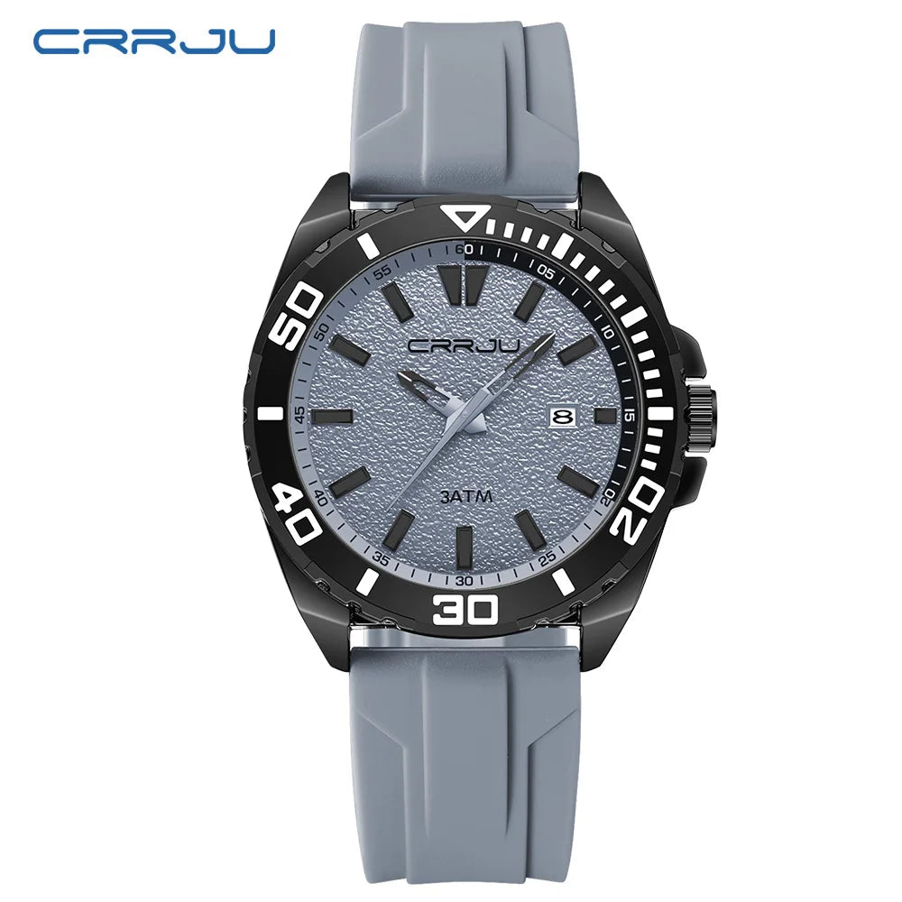 CRRJU Jam Tangan Lelaki Luminous Waterproof Watch Original Men Sports Watches Silicone Calendar Quartz Wristwatch