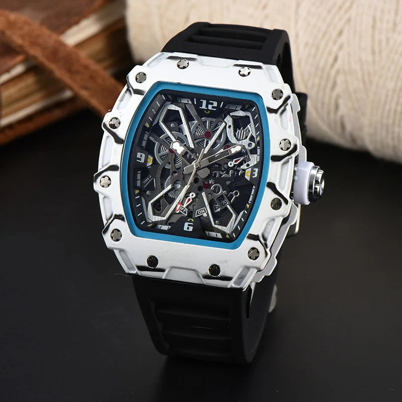Luxury Square Men’s Quartz Watch with Skeleton Dial