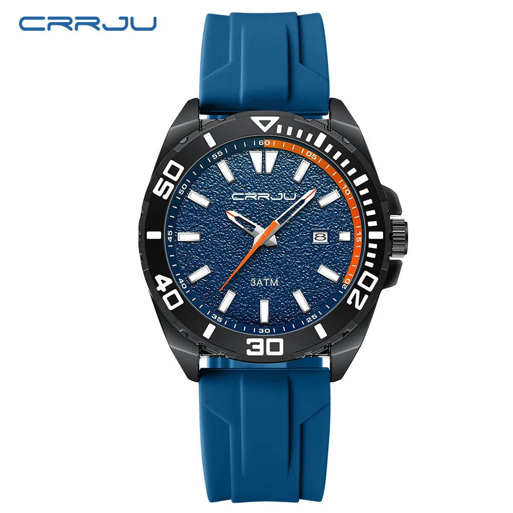 CRRJU Jam Tangan Lelaki Luminous Waterproof Watch Original Men Sports Watches Silicone Calendar Quartz Wristwatch