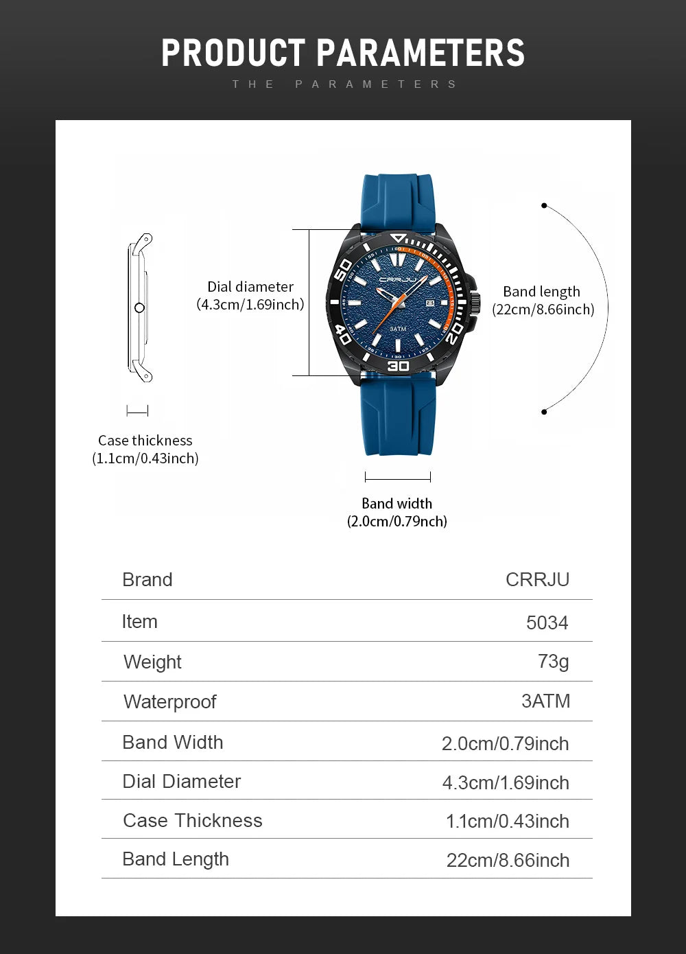 CRRJU Jam Tangan Lelaki Luminous Waterproof Watch Original Men Sports Watches Silicone Calendar Quartz Wristwatch