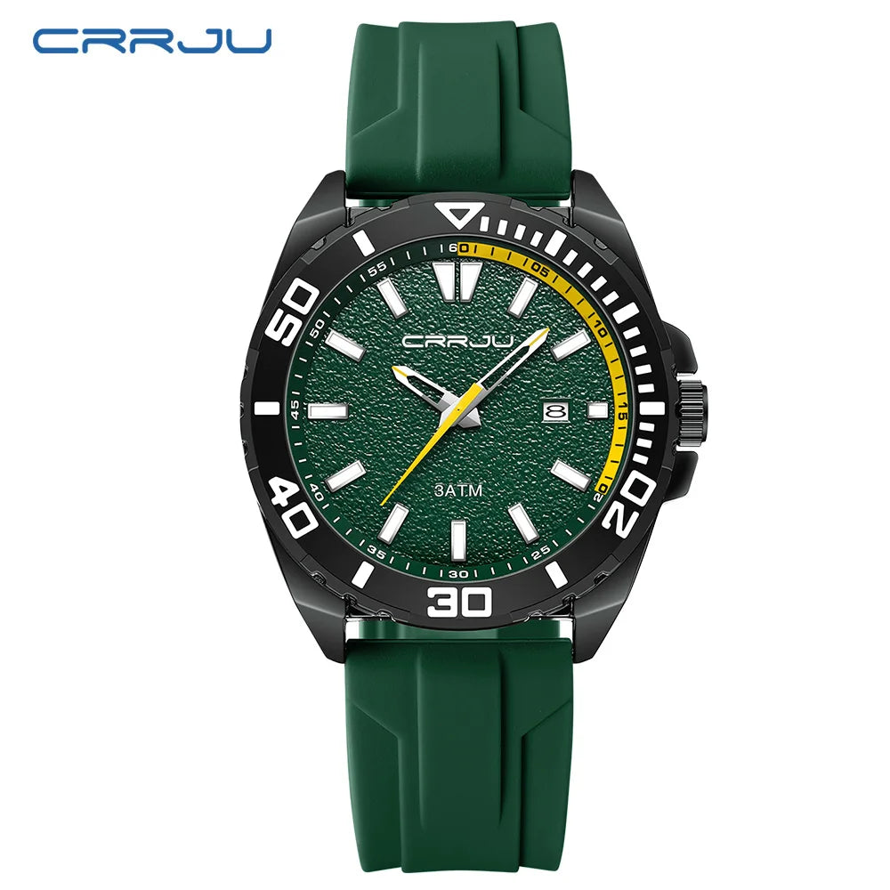 CRRJU Jam Tangan Lelaki Luminous Waterproof Watch Original Men Sports Watches Silicone Calendar Quartz Wristwatch
