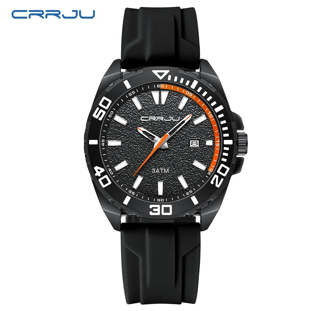 CRRJU Jam Tangan Lelaki Luminous Waterproof Watch Original Men Sports Watches Silicone Calendar Quartz Wristwatch