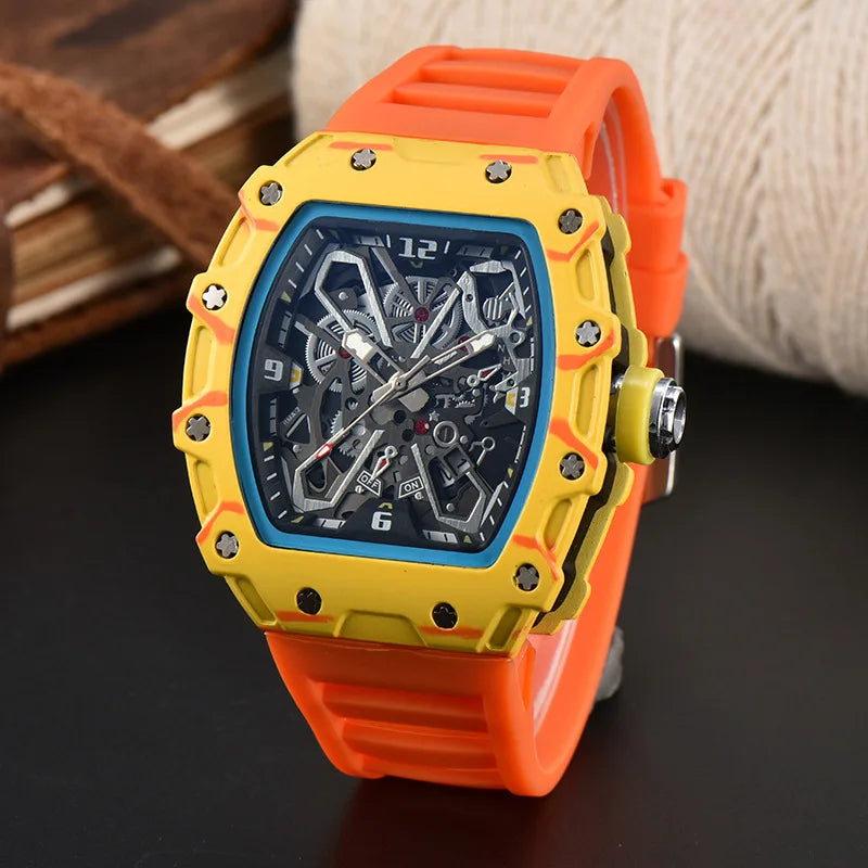 Luxury Square Men’s Quartz Watch with Skeleton Dial