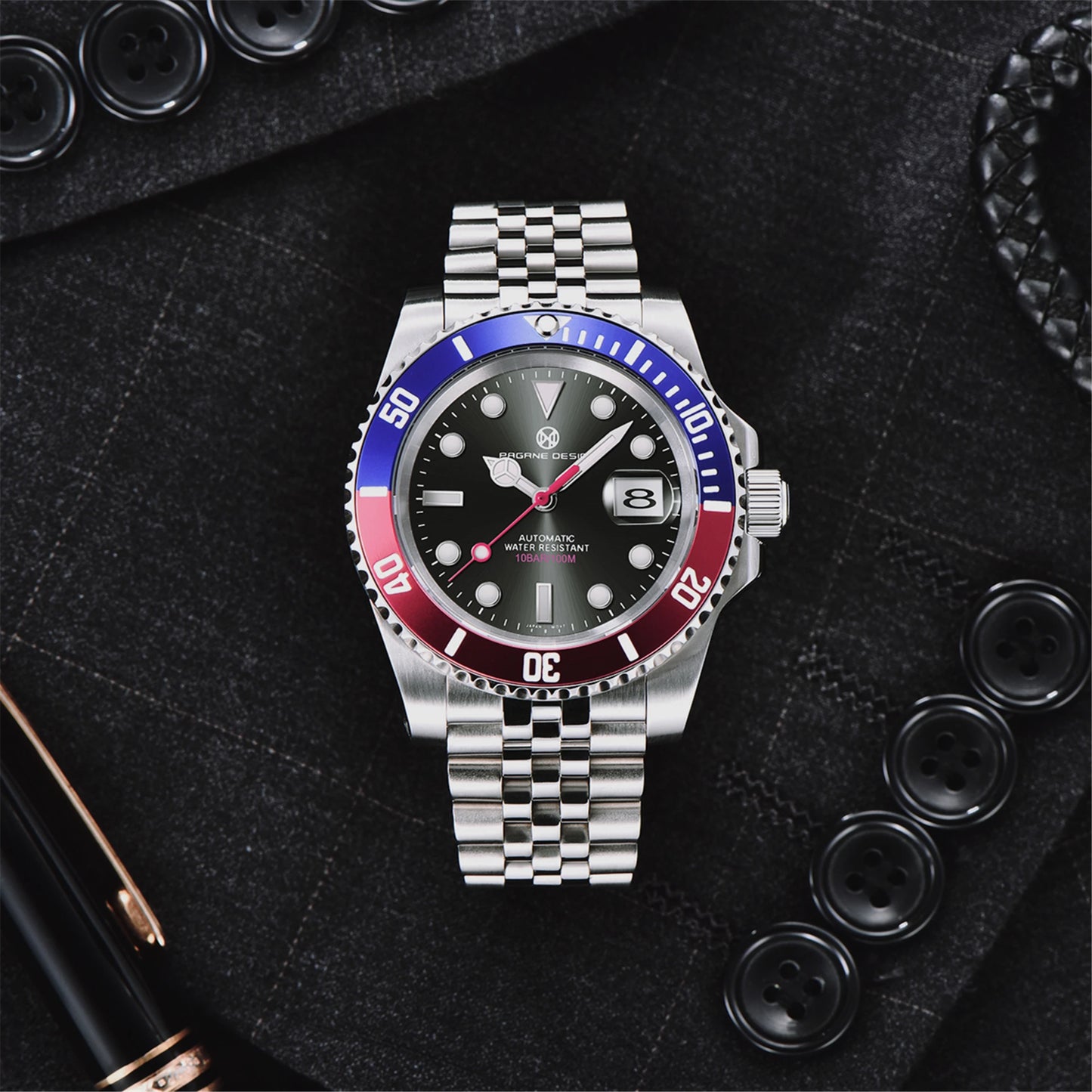 2024 New (PAGRNE) PAGANI Design Automatic Mechanical Watch Luxury Sports Stainless Steel Waterproof Watch NH35 Sapphire Clock