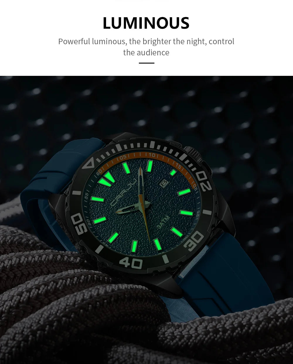CRRJU Jam Tangan Lelaki Luminous Waterproof Watch Original Men Sports Watches Silicone Calendar Quartz Wristwatch