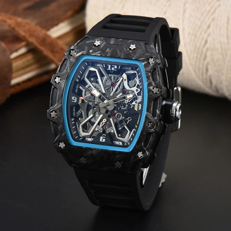 Luxury Square Men’s Quartz Watch with Skeleton Dial