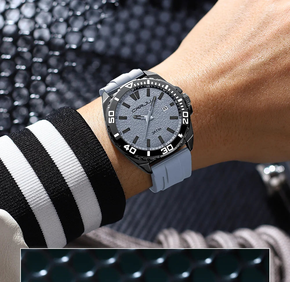CRRJU Jam Tangan Lelaki Luminous Waterproof Watch Original Men Sports Watches Silicone Calendar Quartz Wristwatch