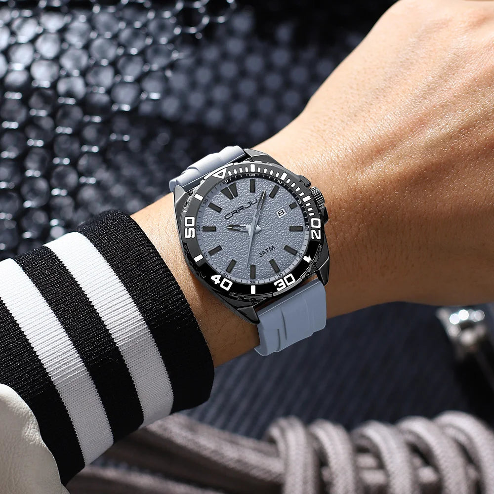 CRRJU Jam Tangan Lelaki Luminous Waterproof Watch Original Men Sports Watches Silicone Calendar Quartz Wristwatch