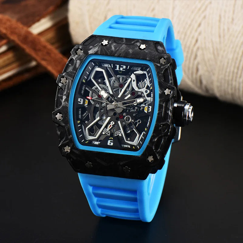 Luxury Square Men’s Quartz Watch with Skeleton Dial