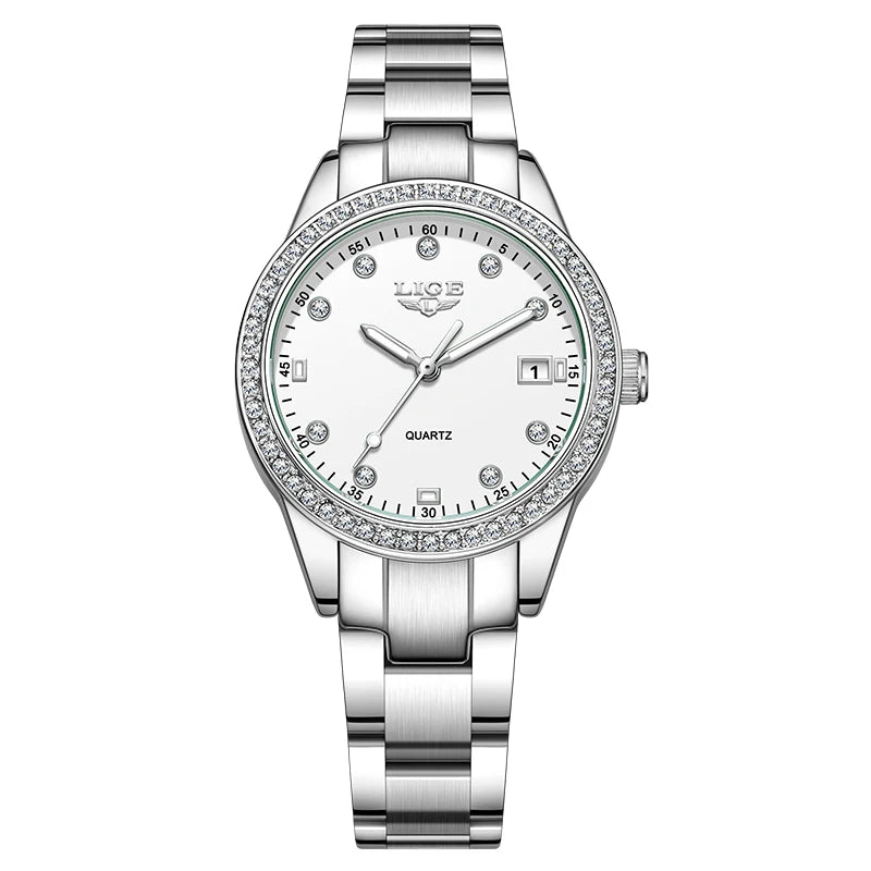 Elegant Women’s Stainless Steel Quartz Watch with Luminous Dial