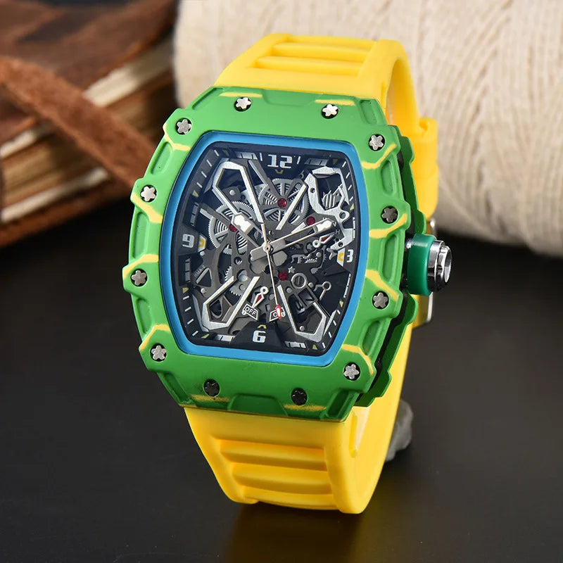 Luxury Square Men’s Quartz Watch with Skeleton Dial