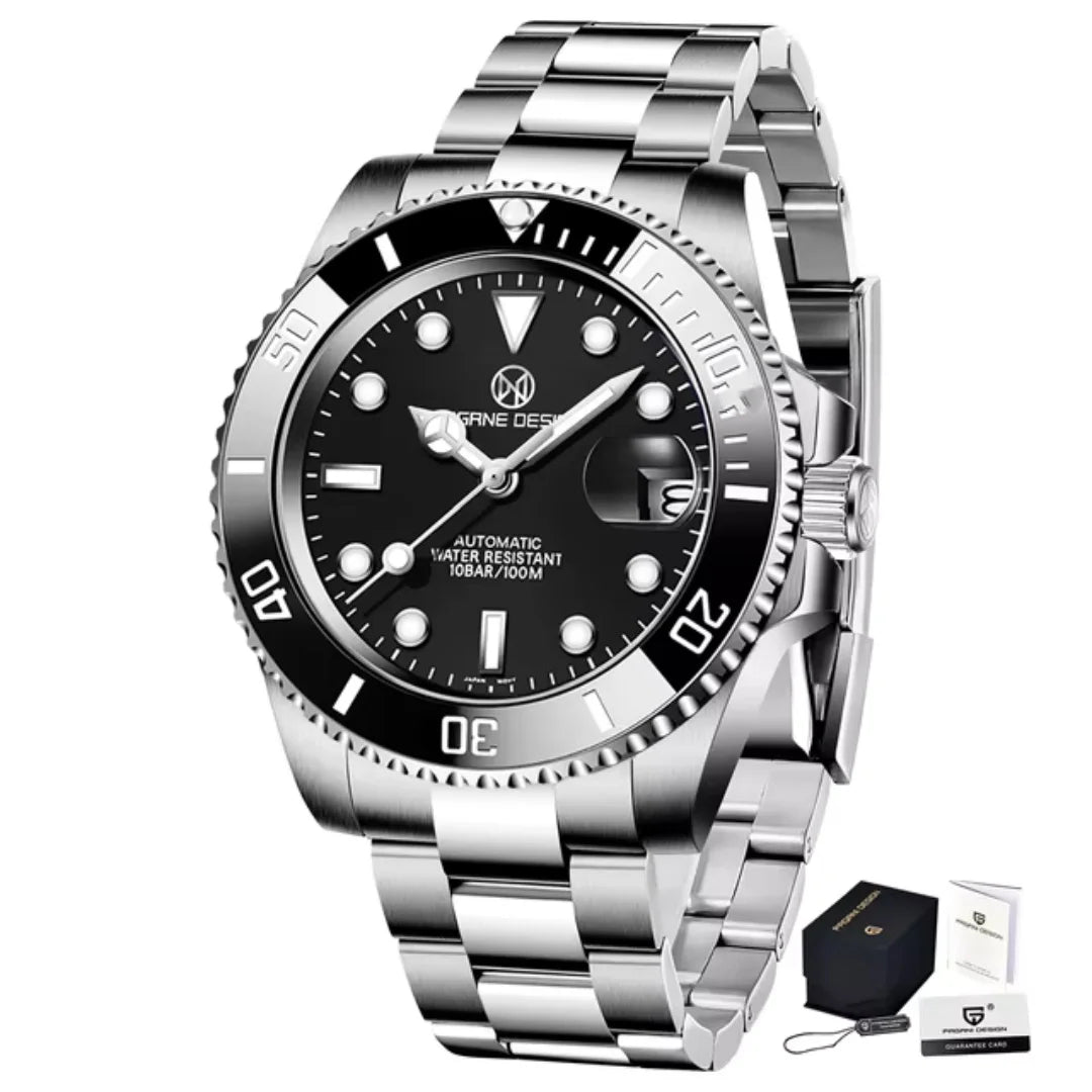 2024 New (PAGRNE) PAGANI Design Automatic Mechanical Watch Luxury Sports Stainless Steel Waterproof Watch NH35 Sapphire Clock