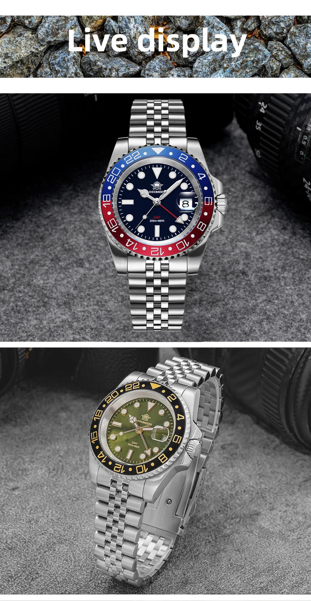 ADDIESDIVE 2024 Top Luxury Men GMT Quartz Wrist Watches Men's Business Sports Luminous 20Bar Waterproof Watch Gift Reloj Hombre