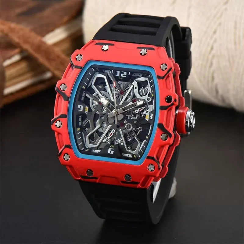 Luxury Square Men’s Quartz Watch with Skeleton Dial
